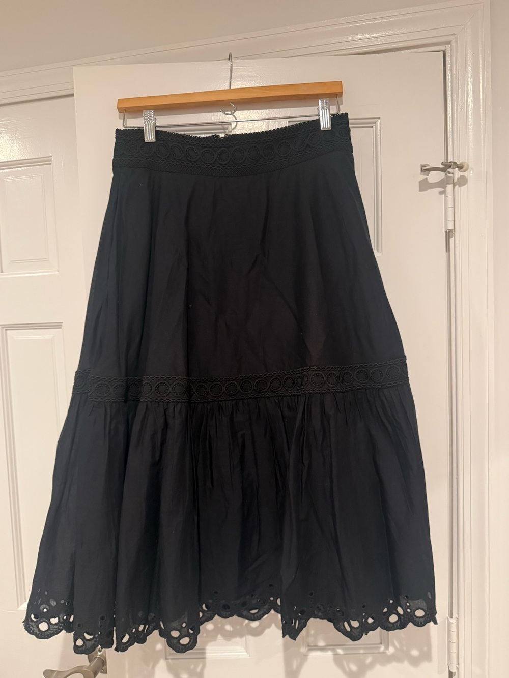 J. Crew Black Eyelet Tiered Maxi Skirt